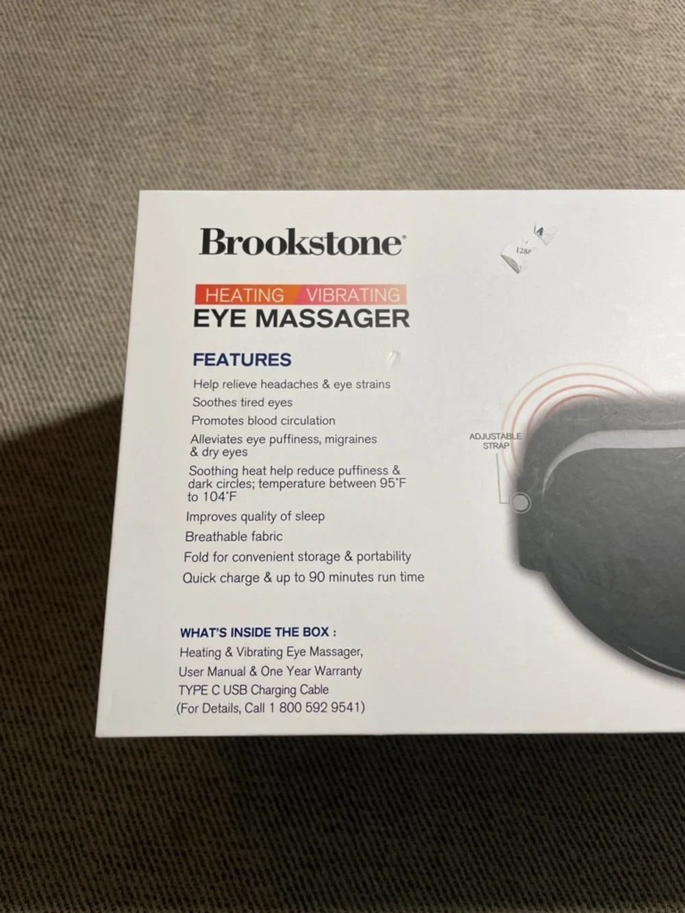 Brookstone Black Heating & Vibrating Eye Massager NWT